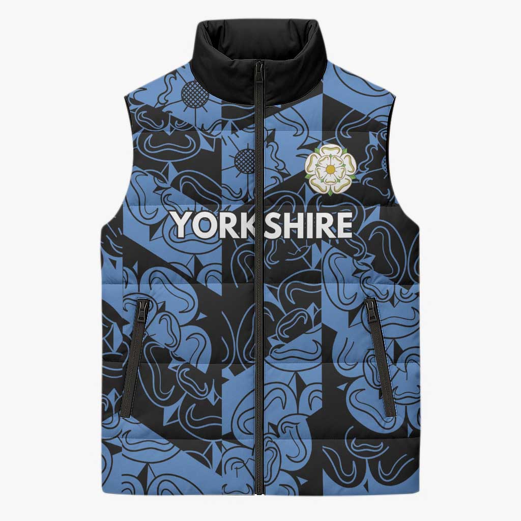 Custom Yorkshire Vikings Heritage Pride Sleeveless Puffer Jacket White Rose of Yorkshire - Wonder Print Shop