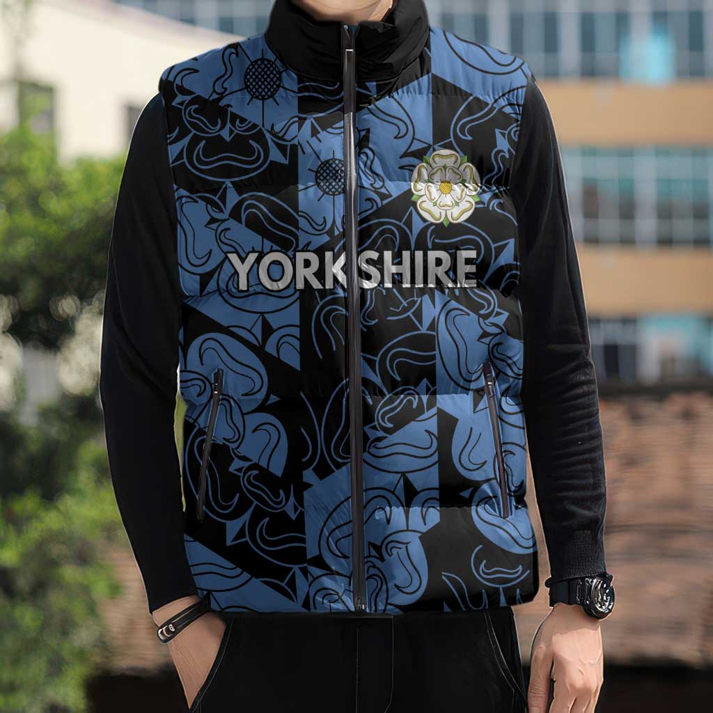 Custom Yorkshire Vikings Heritage Pride Sleeveless Puffer Jacket White Rose of Yorkshire - Wonder Print Shop