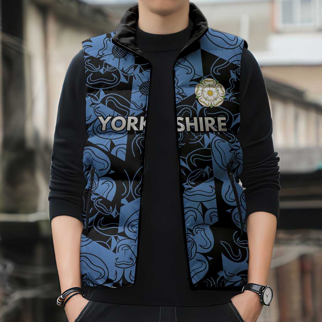 Custom Yorkshire Vikings Heritage Pride Sleeveless Puffer Jacket White Rose of Yorkshire - Wonder Print Shop
