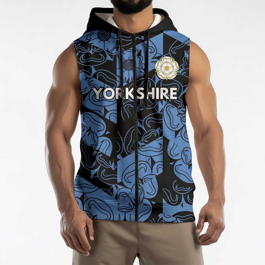 Custom Yorkshire Vikings Heritage Pride Sleeveless Zip Hoodie White Rose of Yorkshire - Wonder Print Shop