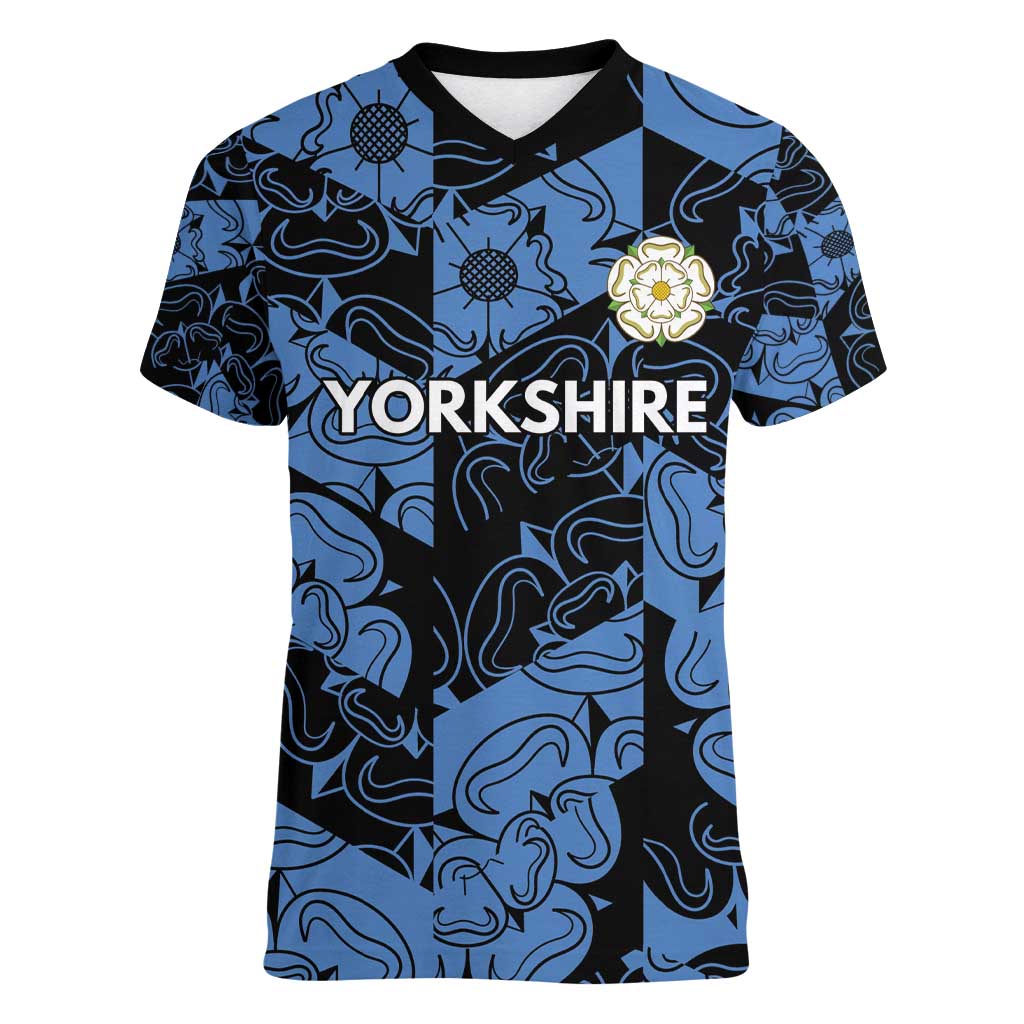 Custom Yorkshire Vikings Heritage Pride Women V-Neck T-Shirt White Rose of Yorkshire - Wonder Print Shop