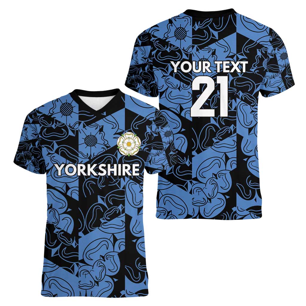 Custom Yorkshire Vikings Heritage Pride Women V-Neck T-Shirt White Rose of Yorkshire - Wonder Print Shop