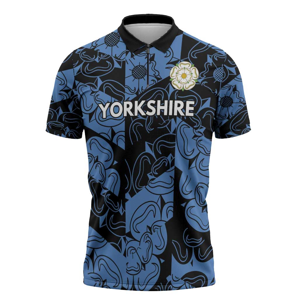 Custom Yorkshire Vikings Heritage Pride Zipper Polo Shirt White Rose of Yorkshire - Wonder Print Shop