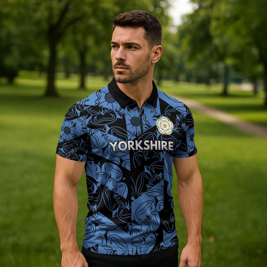 Custom Yorkshire Vikings Heritage Pride Zipper Polo Shirt White Rose of Yorkshire - Wonder Print Shop