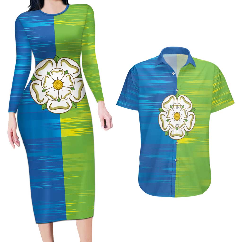Yorkshire Heritage Personalized Couples Matching Long Sleeve Bodycon Dress and Hawaiian Shirt East Yorkshire White Rose - Wonder Print Shop