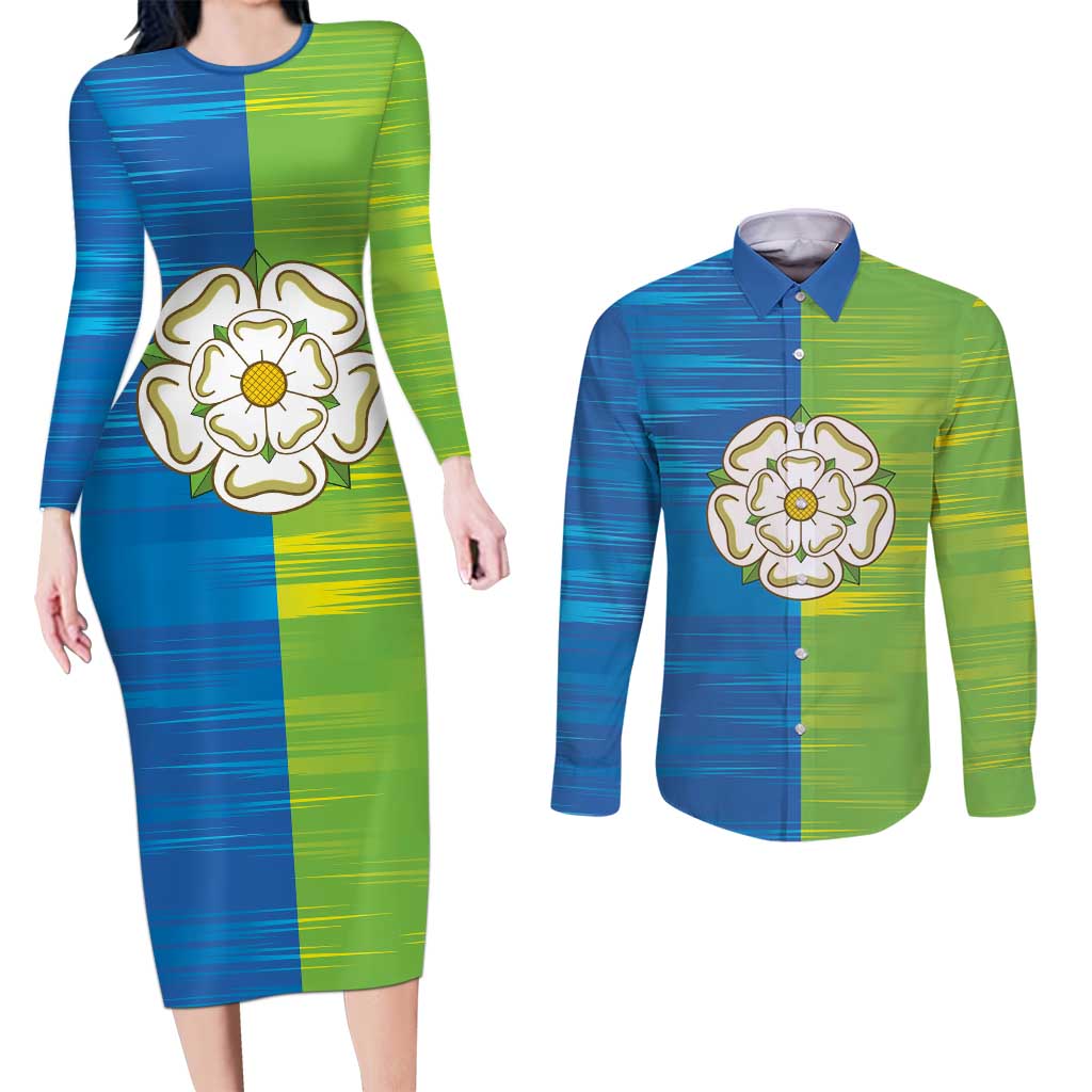 Yorkshire Heritage Personalized Couples Matching Long Sleeve Bodycon Dress and Long Sleeve Button Shirt East Yorkshire White Rose - Wonder Print Shop