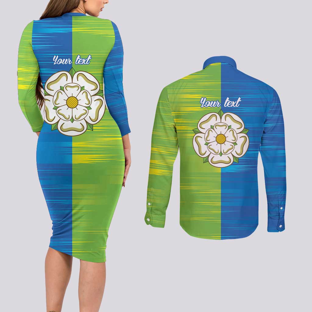 Yorkshire Heritage Personalized Couples Matching Long Sleeve Bodycon Dress and Long Sleeve Button Shirt East Yorkshire White Rose - Wonder Print Shop