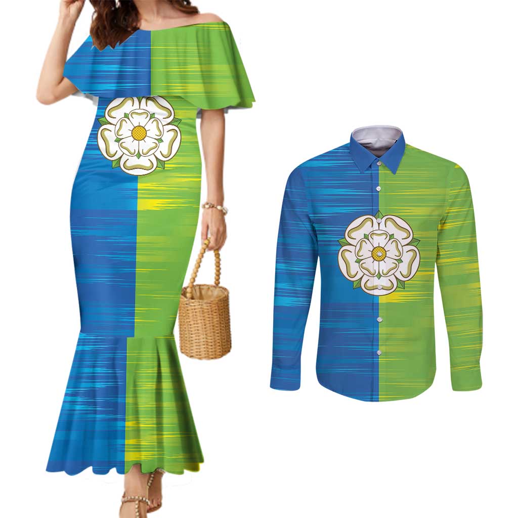 Yorkshire Heritage Personalized Couples Matching Mermaid Dress and Long Sleeve Button Shirt East Yorkshire White Rose - Wonder Print Shop