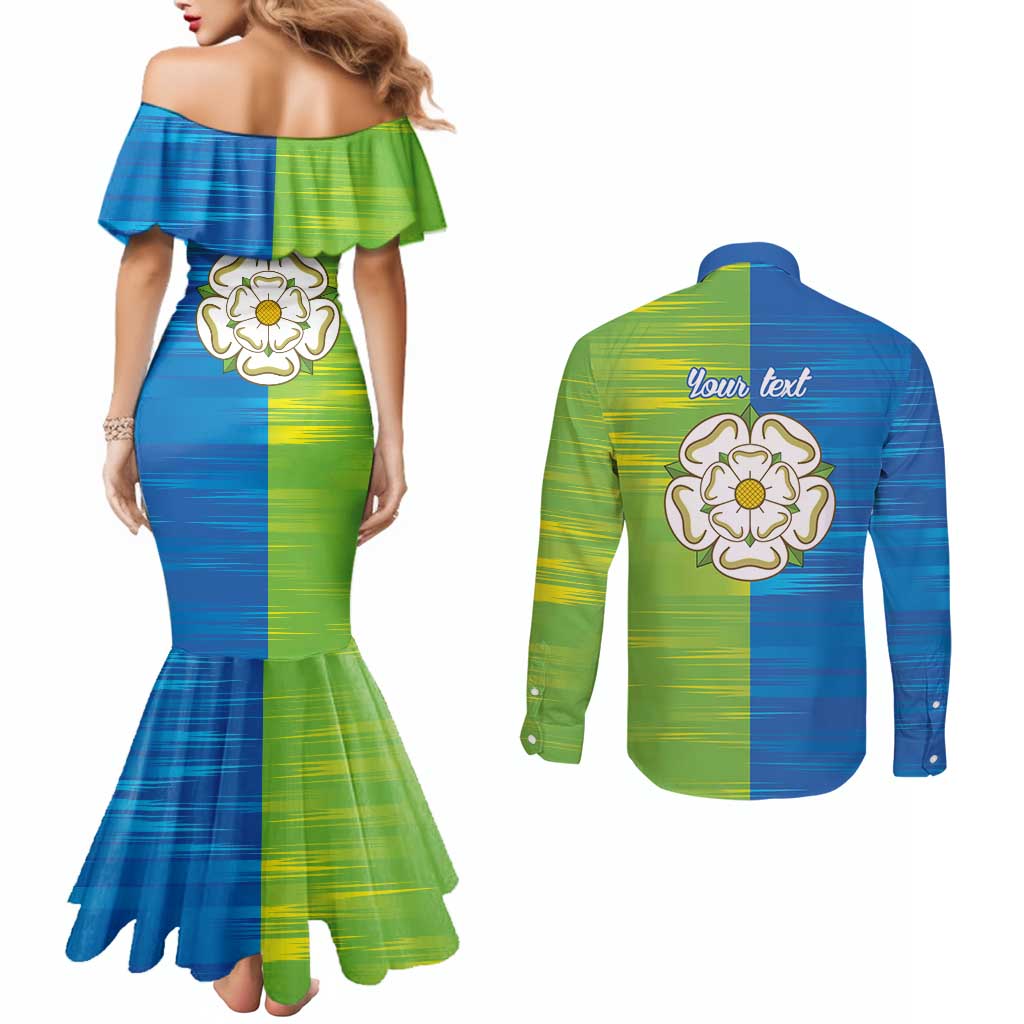 Yorkshire Heritage Personalized Couples Matching Mermaid Dress and Long Sleeve Button Shirt East Yorkshire White Rose - Wonder Print Shop