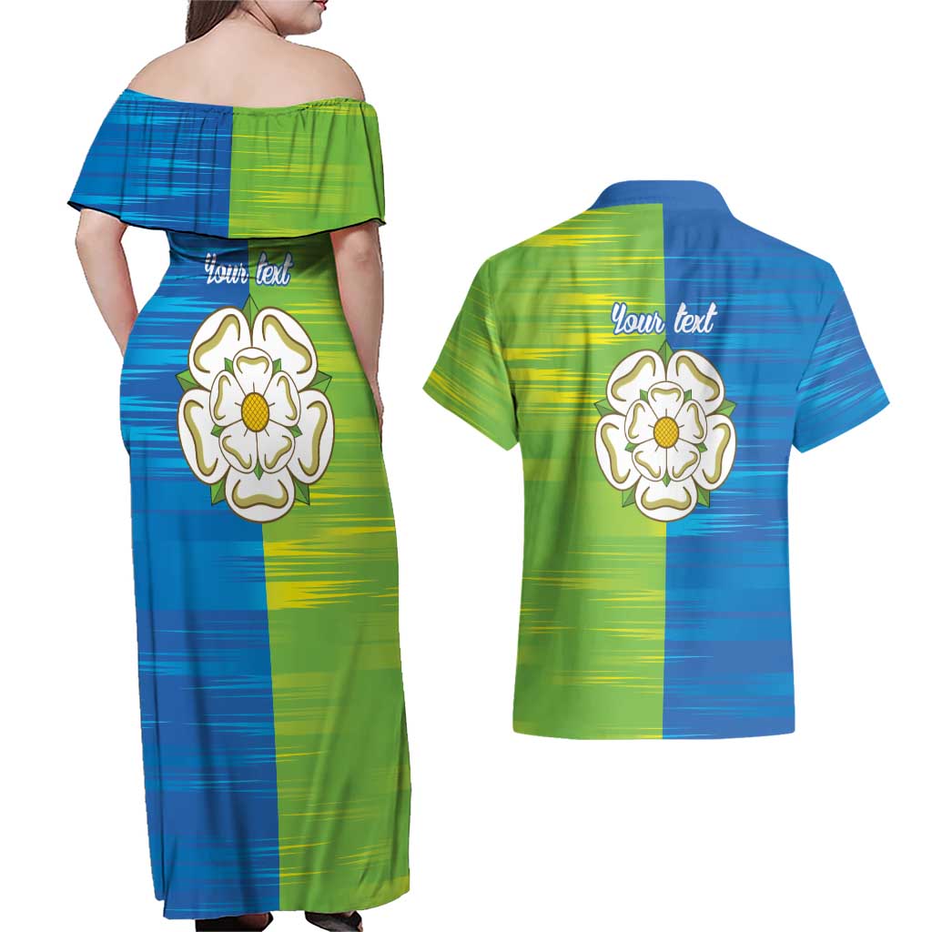 Yorkshire Heritage Personalized Couples Matching Off Shoulder Maxi Dress and Hawaiian Shirt East Yorkshire White Rose - Wonder Print Shop