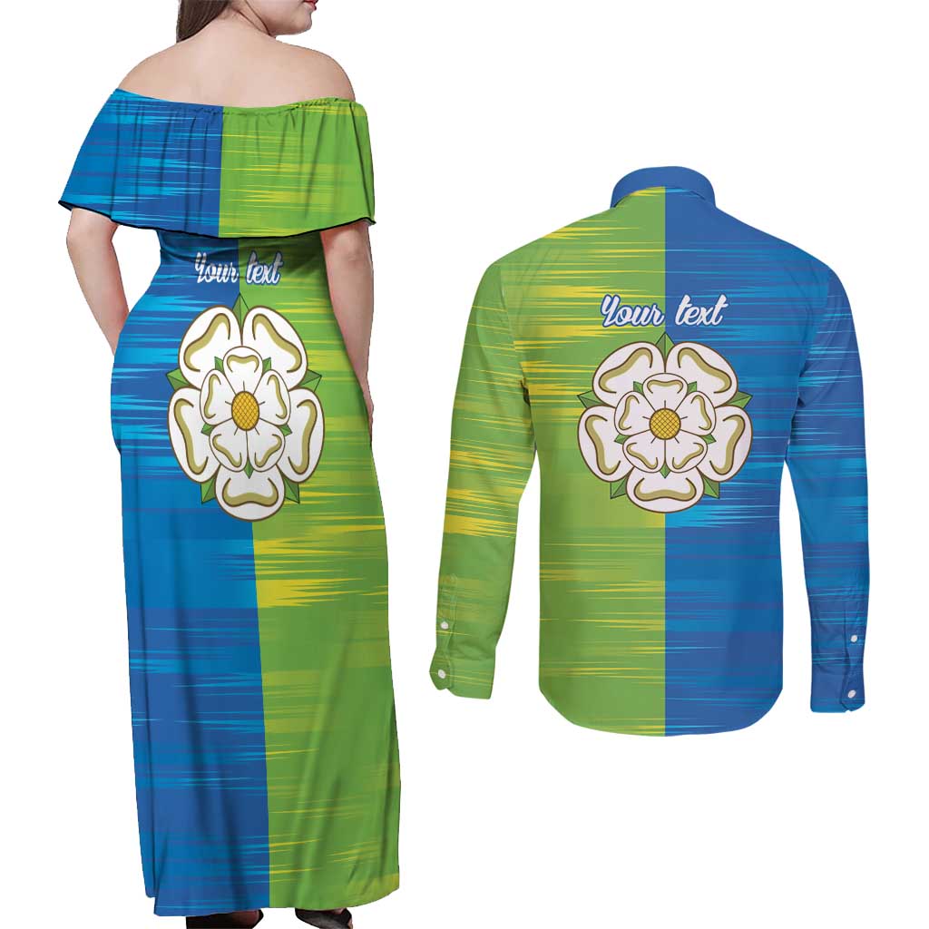Yorkshire Heritage Personalized Couples Matching Off Shoulder Maxi Dress and Long Sleeve Button Shirt East Yorkshire White Rose - Wonder Print Shop