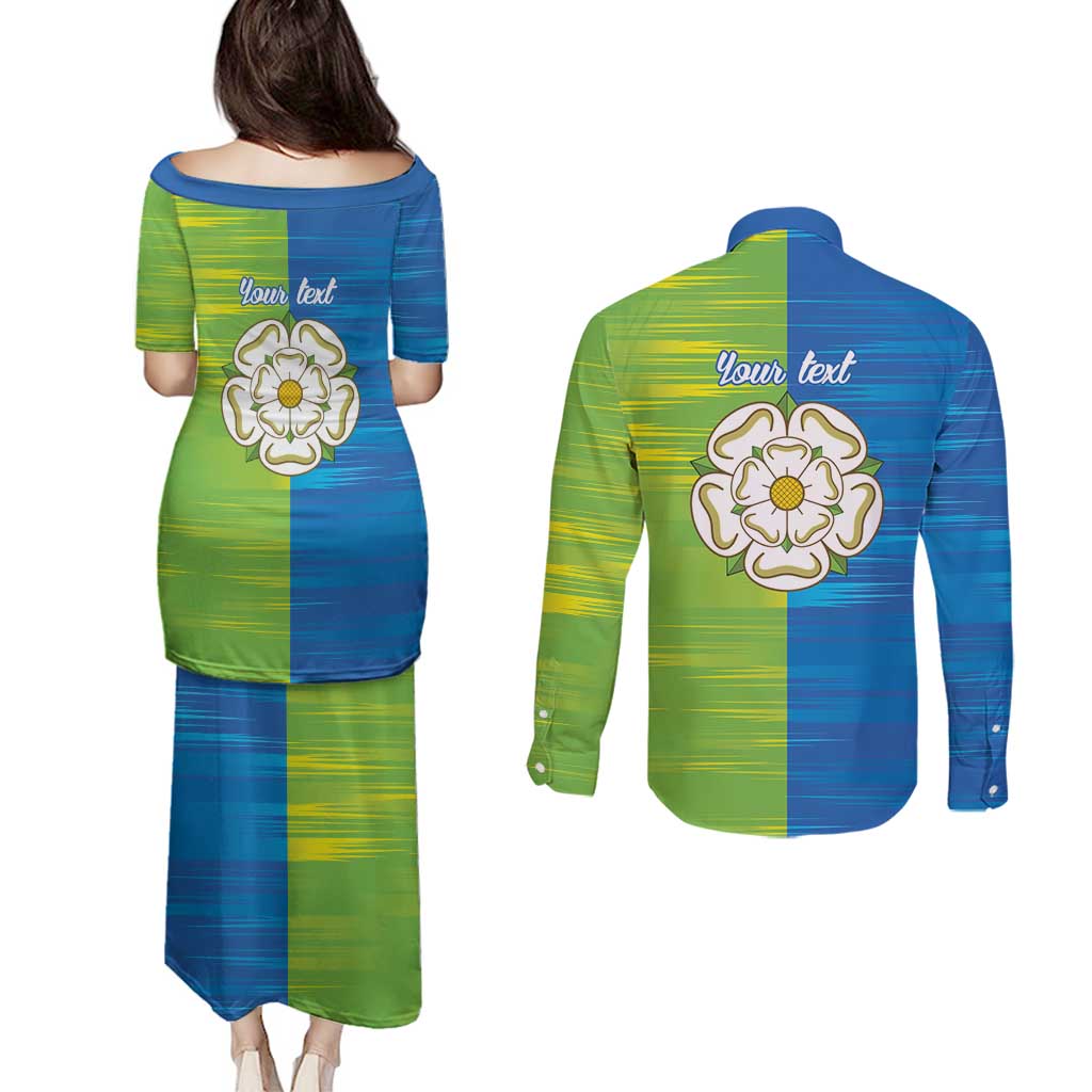 Yorkshire Heritage Personalized Couples Matching Puletasi and Long Sleeve Button Shirt East Yorkshire White Rose - Wonder Print Shop