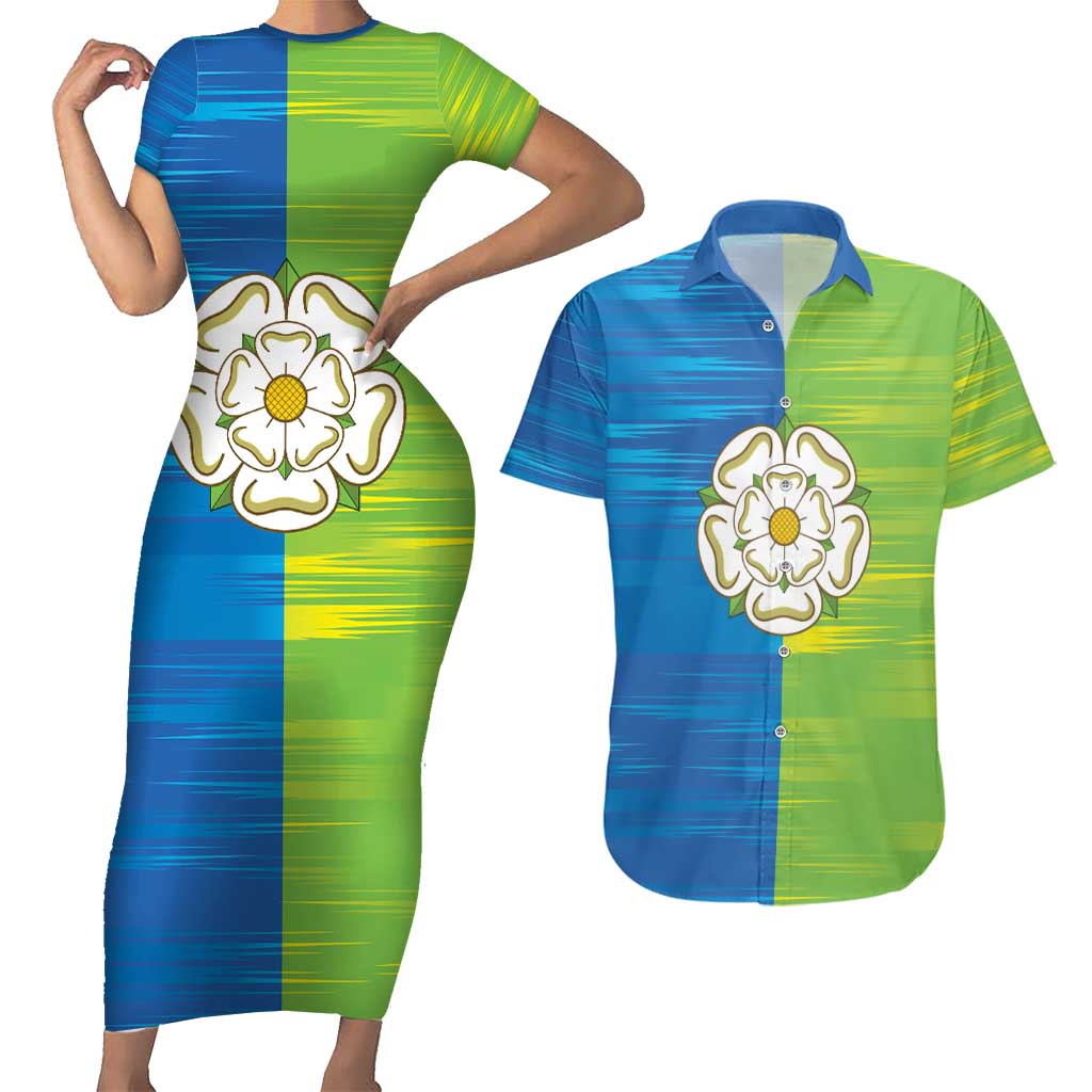 Yorkshire Heritage Personalized Couples Matching Short Sleeve Bodycon Dress and Hawaiian Shirt East Yorkshire White Rose - Wonder Print Shop