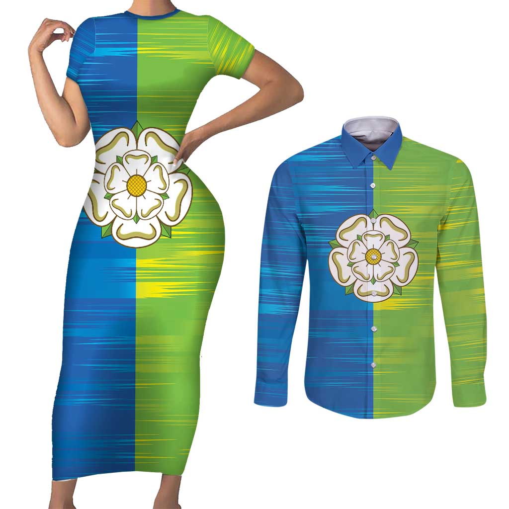 Yorkshire Heritage Personalized Couples Matching Short Sleeve Bodycon Dress and Long Sleeve Button Shirt East Yorkshire White Rose - Wonder Print Shop