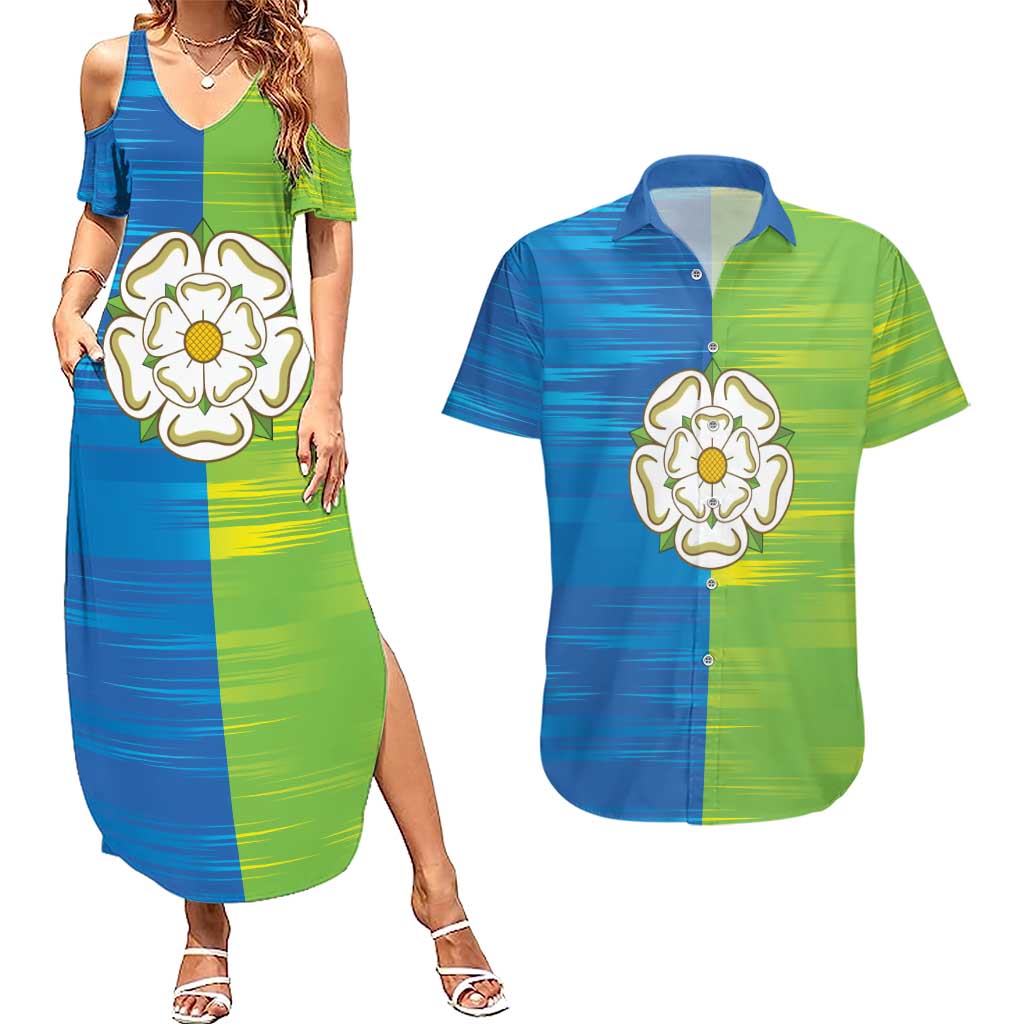 Yorkshire Heritage Personalized Couples Matching Summer Maxi Dress and Hawaiian Shirt East Yorkshire White Rose - Wonder Print Shop