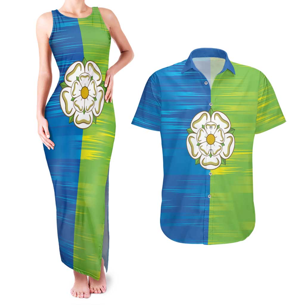 Yorkshire Heritage Personalized Couples Matching Tank Maxi Dress and Hawaiian Shirt East Yorkshire White Rose - Wonder Print Shop