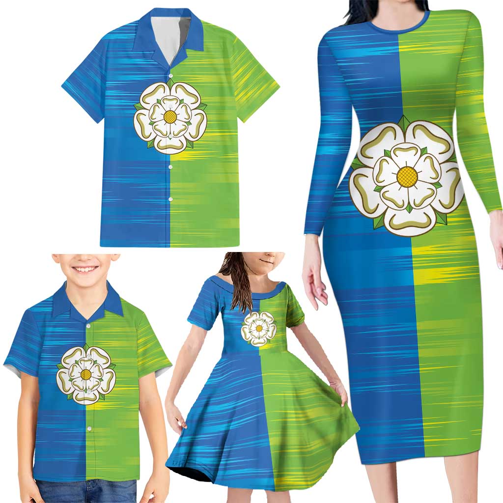 Yorkshire Heritage Personalized Family Matching Long Sleeve Bodycon Dress and Hawaiian Shirt East Yorkshire White Rose - Wonder Print Shop