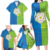 Yorkshire Heritage Personalized Family Matching Long Sleeve Bodycon Dress and Hawaiian Shirt East Yorkshire White Rose - Wonder Print Shop