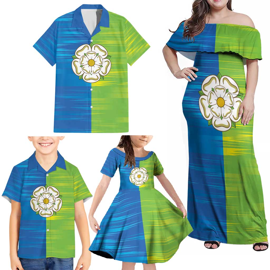 Yorkshire Heritage Personalized Family Matching Off Shoulder Maxi Dress and Hawaiian Shirt East Yorkshire White Rose - Wonder Print Shop