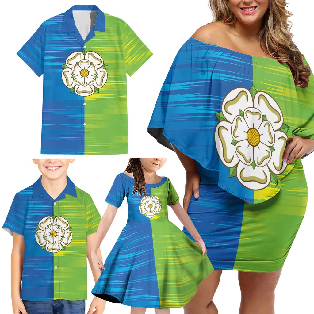 Yorkshire Heritage Personalized Family Matching Off Shoulder Short Dress and Hawaiian Shirt East Yorkshire White Rose - Wonder Print Shop