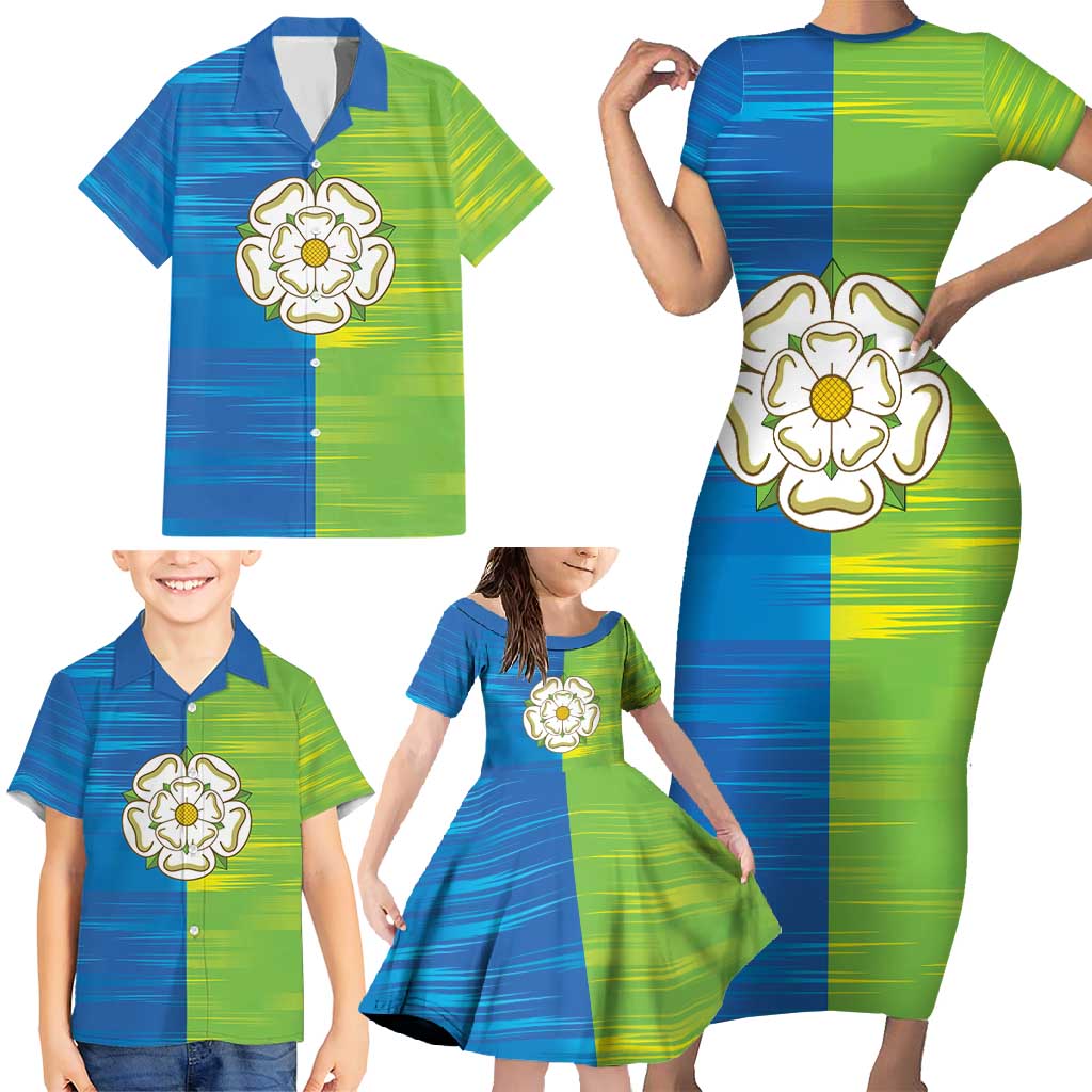 Yorkshire Heritage Personalized Family Matching Short Sleeve Bodycon Dress and Hawaiian Shirt East Yorkshire White Rose - Wonder Print Shop