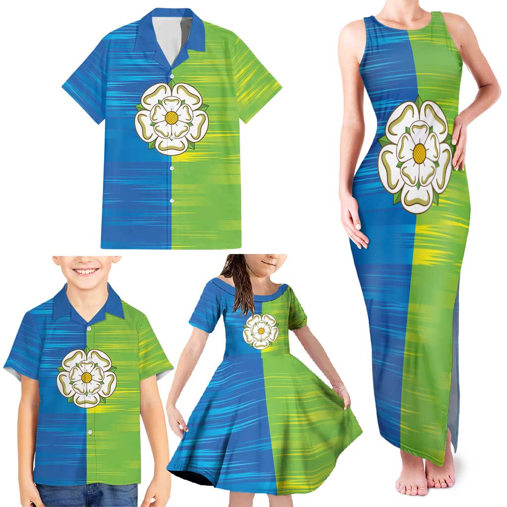 Yorkshire Heritage Personalized Family Matching Tank Maxi Dress and Hawaiian Shirt East Yorkshire White Rose - Wonder Print Shop