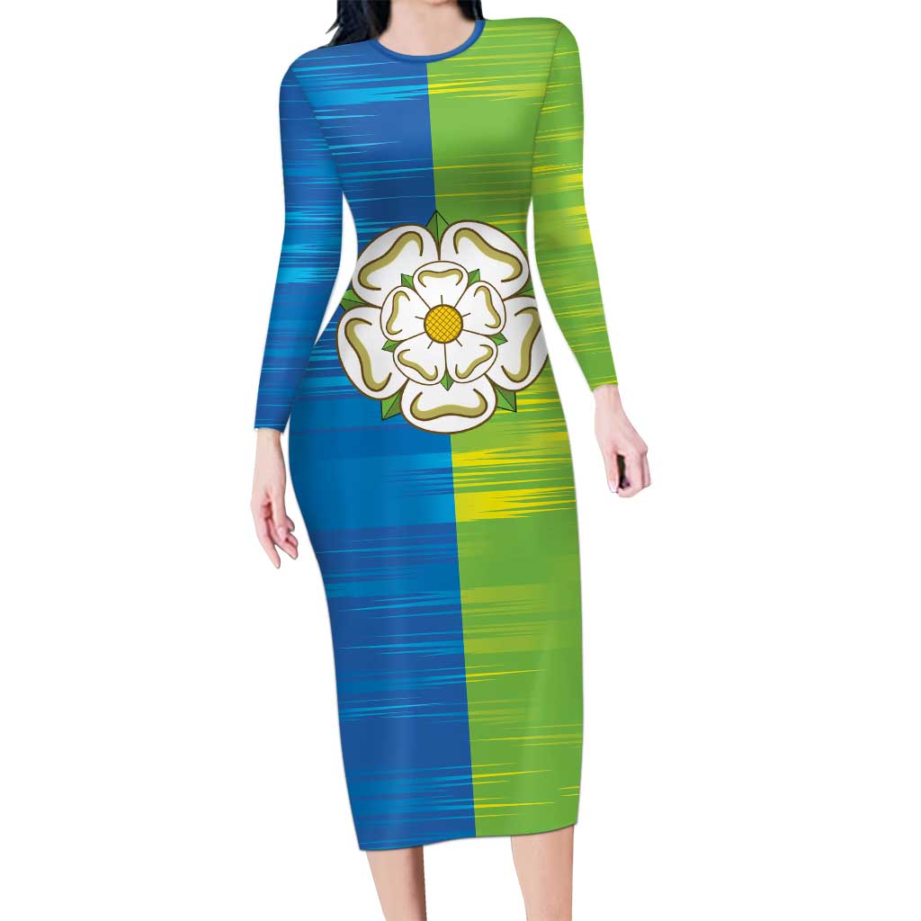 Yorkshire Heritage Personalized Long Sleeve Bodycon Dress East Yorkshire White Rose - Wonder Print Shop