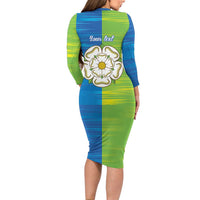Yorkshire Heritage Personalized Long Sleeve Bodycon Dress East Yorkshire White Rose - Wonder Print Shop