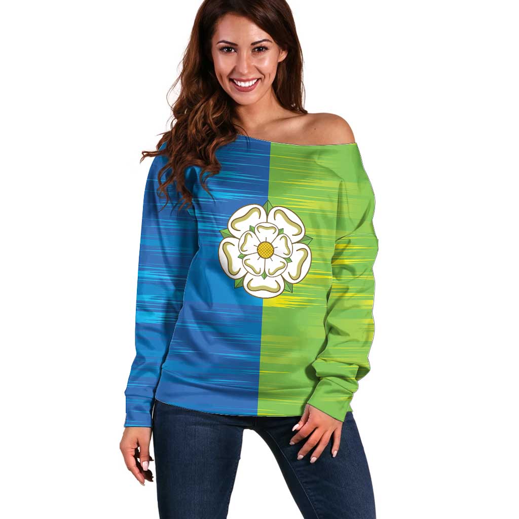 Yorkshire Heritage Personalized Off Shoulder Sweater East Yorkshire White Rose - Wonder Print Shop