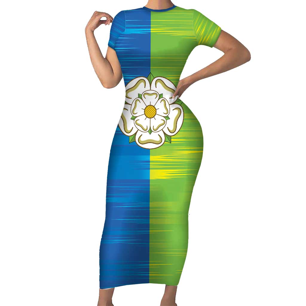 Yorkshire Heritage Personalized Short Sleeve Bodycon Dress East Yorkshire White Rose - Wonder Print Shop