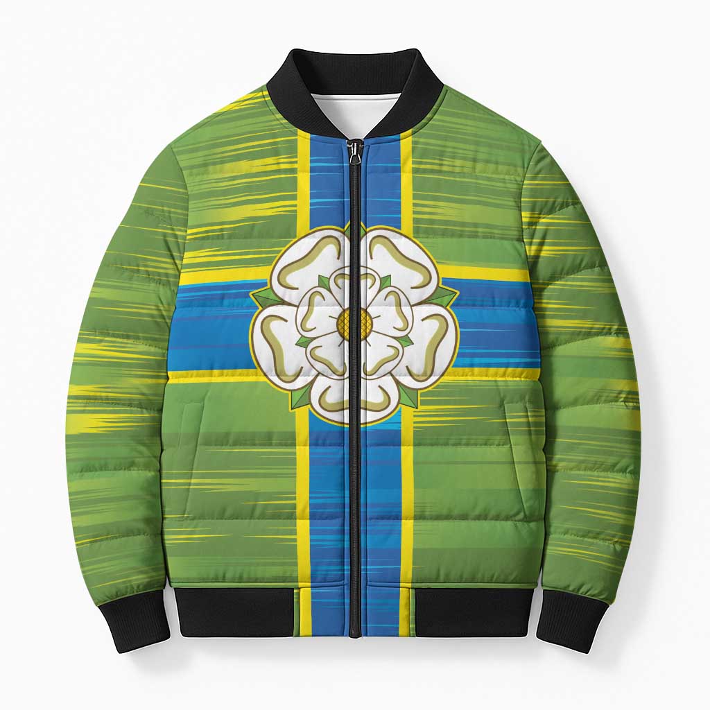 Yorkshire Heritage Personalized Bomber Puffer Jacket North Yorkshire White Rose - Wonder Print Shop