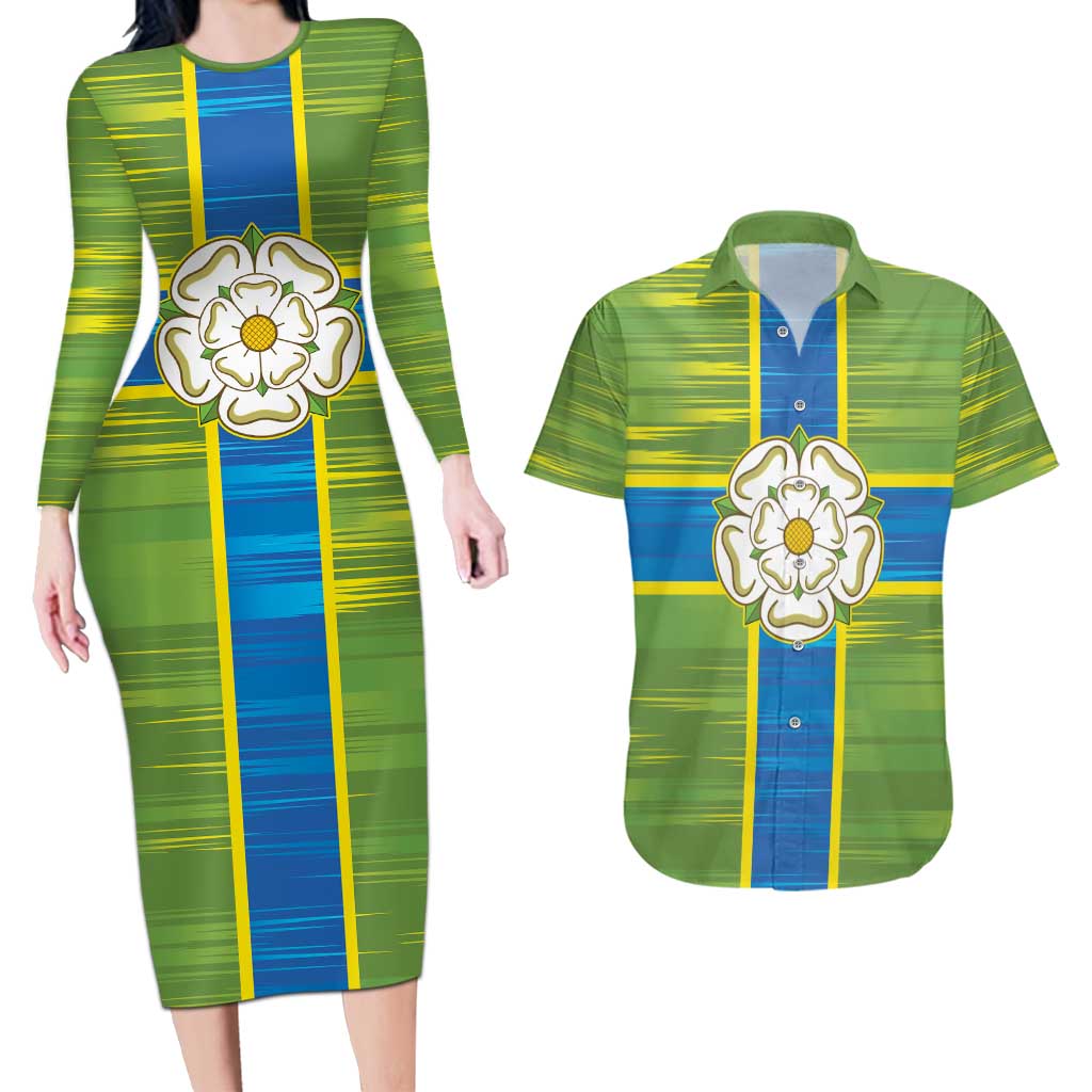 Yorkshire Heritage Personalized Couples Matching Long Sleeve Bodycon Dress and Hawaiian Shirt North Yorkshire White Rose - Wonder Print Shop