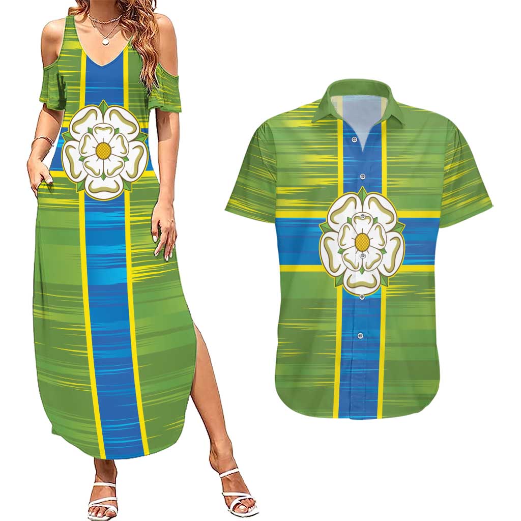 Yorkshire Heritage Personalized Couples Matching Summer Maxi Dress and Hawaiian Shirt North Yorkshire White Rose - Wonder Print Shop