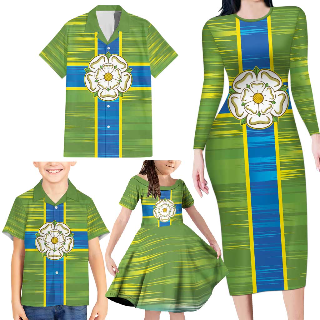 Yorkshire Heritage Personalized Family Matching Long Sleeve Bodycon Dress and Hawaiian Shirt North Yorkshire White Rose - Wonder Print Shop