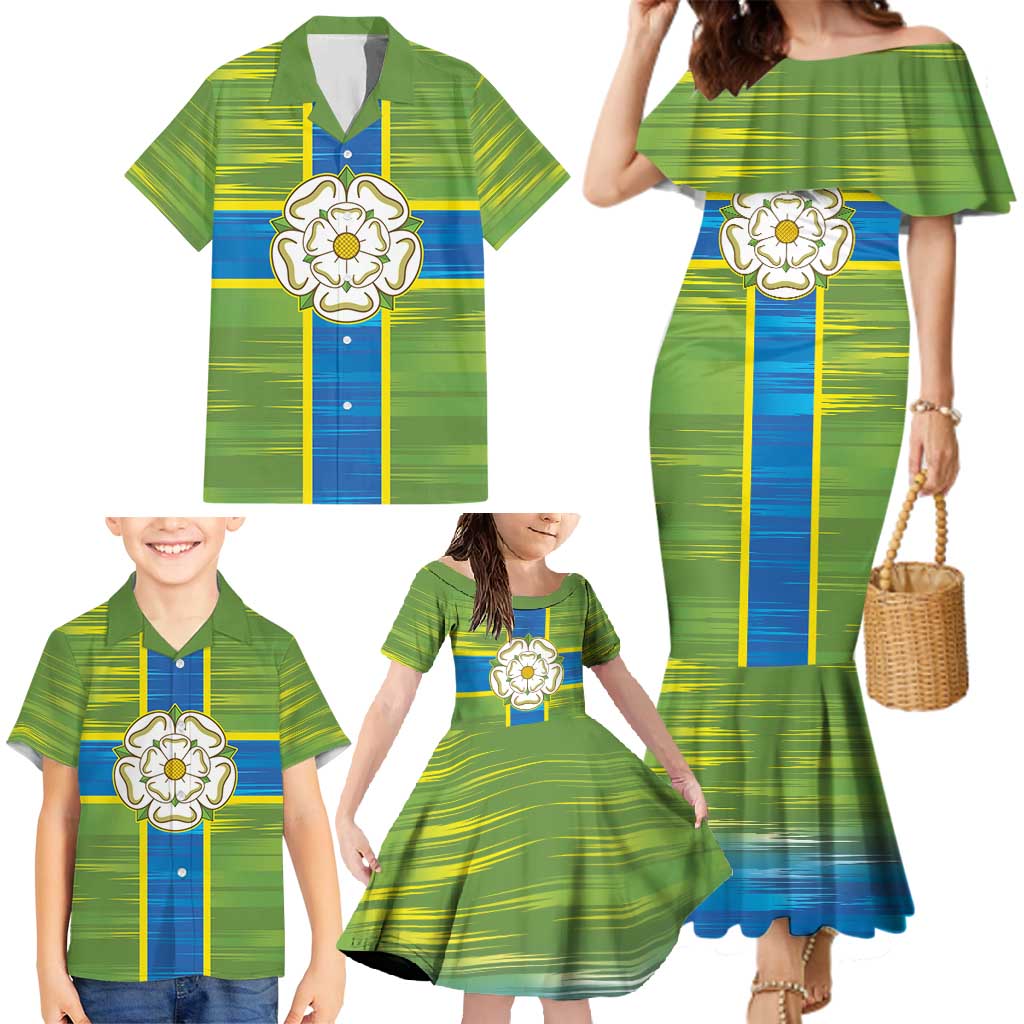 Yorkshire Heritage Personalized Family Matching Mermaid Dress and Hawaiian Shirt North Yorkshire White Rose - Wonder Print Shop