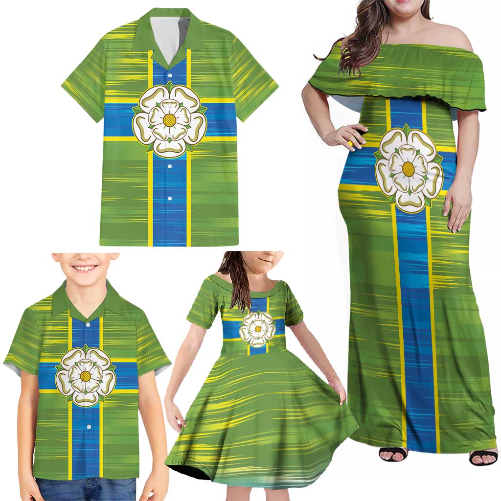 Yorkshire Heritage Personalized Family Matching Off Shoulder Maxi Dress and Hawaiian Shirt North Yorkshire White Rose - Wonder Print Shop