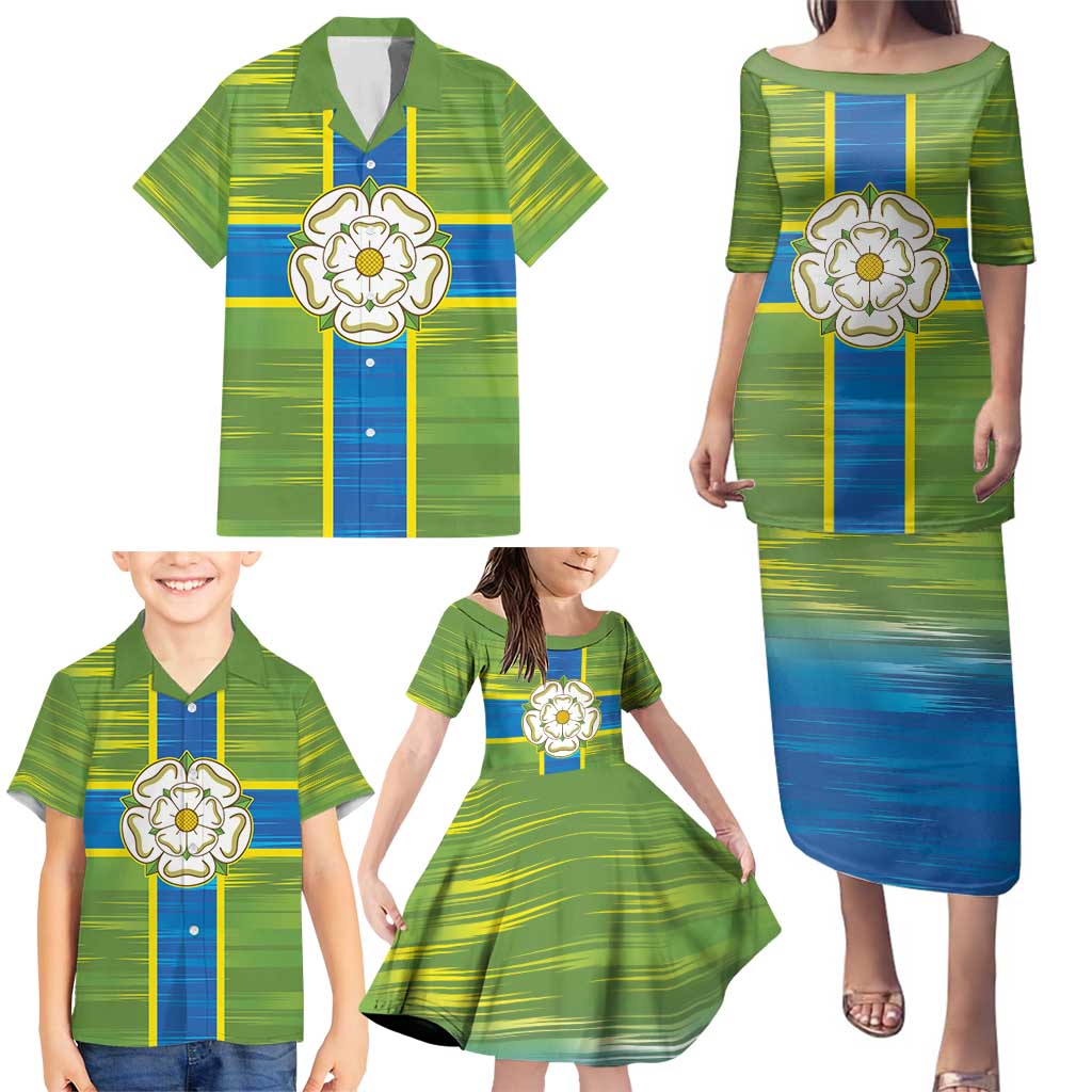 Yorkshire Heritage Personalized Family Matching Puletasi and Hawaiian Shirt North Yorkshire White Rose - Wonder Print Shop