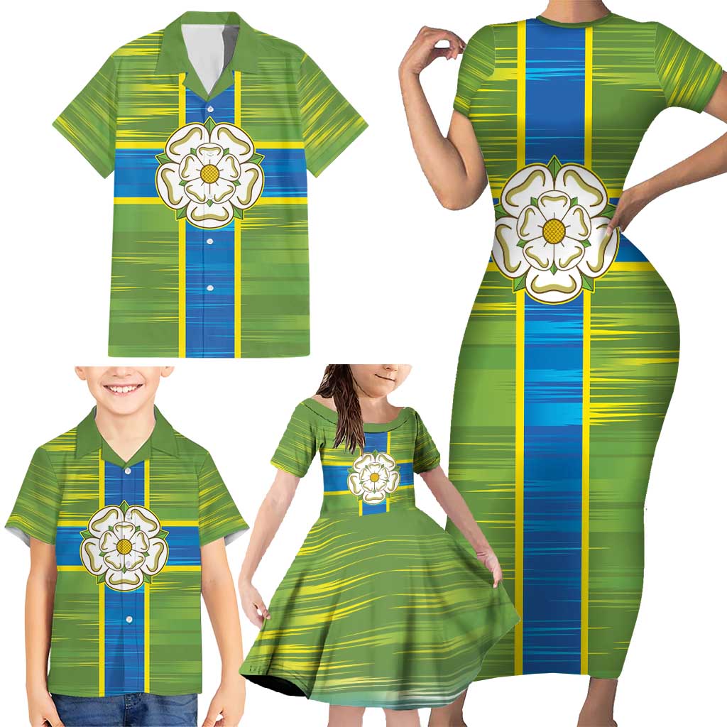 Yorkshire Heritage Personalized Family Matching Short Sleeve Bodycon Dress and Hawaiian Shirt North Yorkshire White Rose - Wonder Print Shop