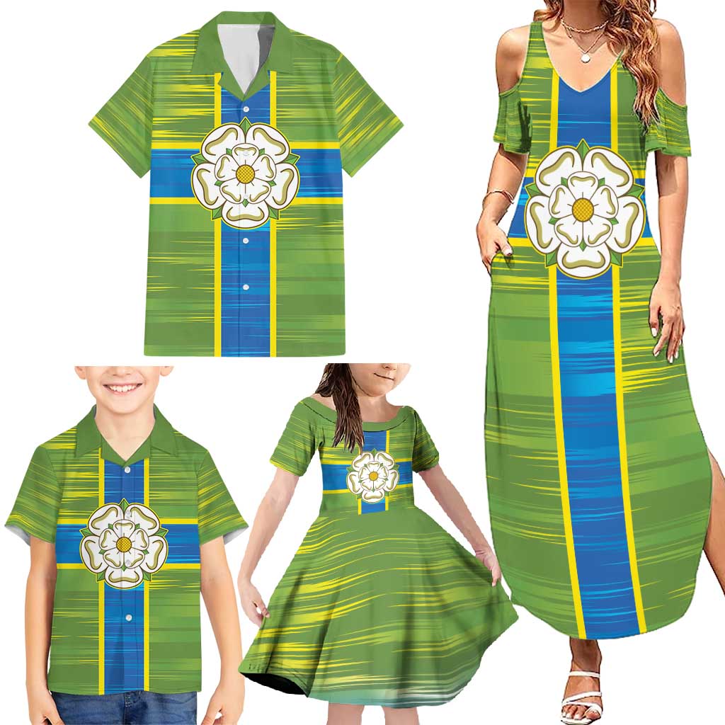 Yorkshire Heritage Personalized Family Matching Summer Maxi Dress and Hawaiian Shirt North Yorkshire White Rose - Wonder Print Shop