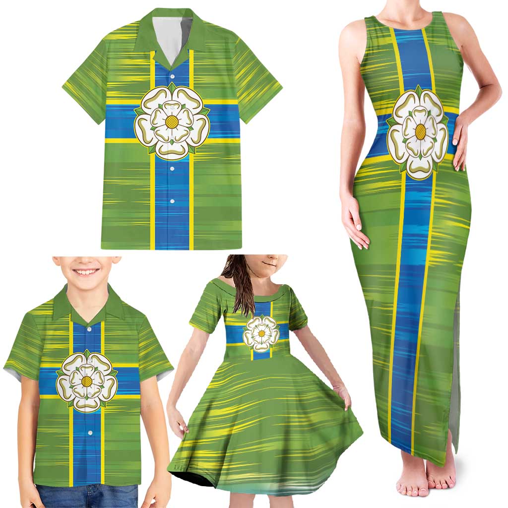 Yorkshire Heritage Personalized Family Matching Tank Maxi Dress and Hawaiian Shirt North Yorkshire White Rose - Wonder Print Shop