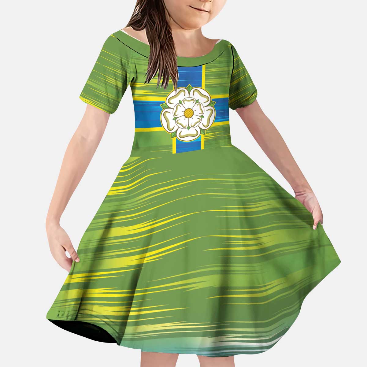 Yorkshire Heritage Personalized Kid Short Sleeve Dress North Yorkshire White Rose - Wonder Print Shop