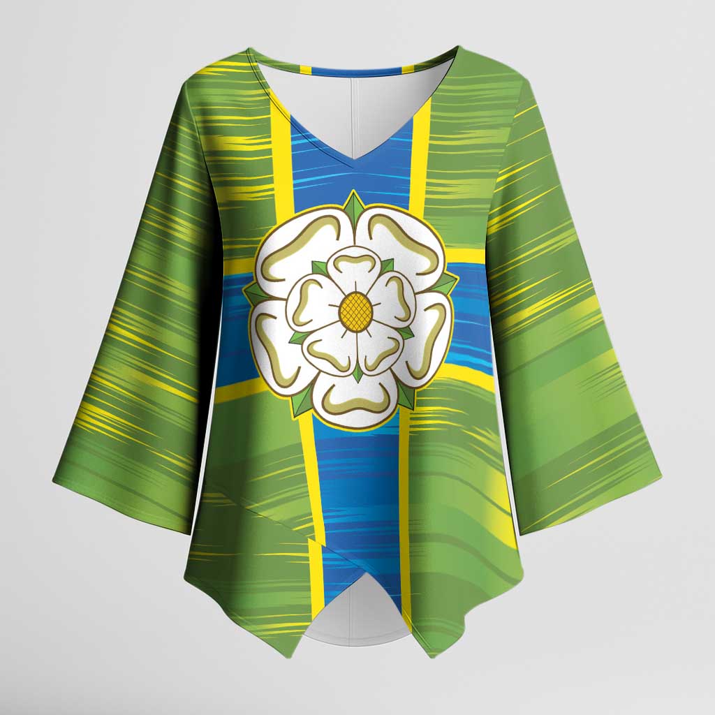 Yorkshire Heritage Personalized Kimono Sleeve Blouse North Yorkshire White Rose - Wonder Print Shop