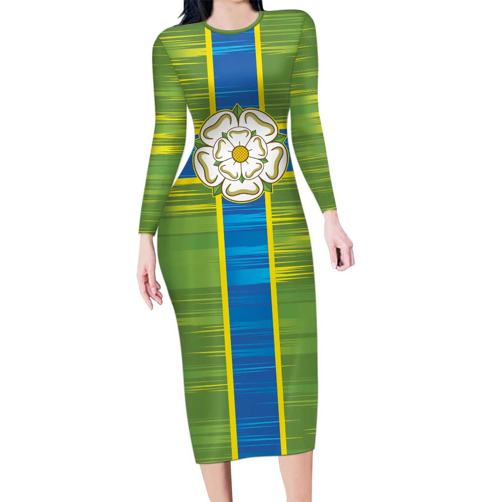 Yorkshire Heritage Personalized Long Sleeve Bodycon Dress North Yorkshire White Rose - Wonder Print Shop