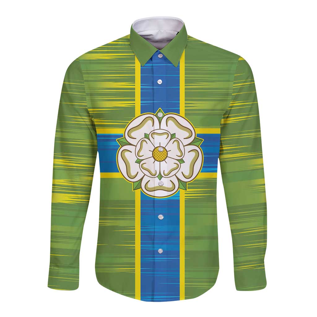 Yorkshire Heritage Personalized Long Sleeve Button Shirt North Yorkshire White Rose - Wonder Print Shop