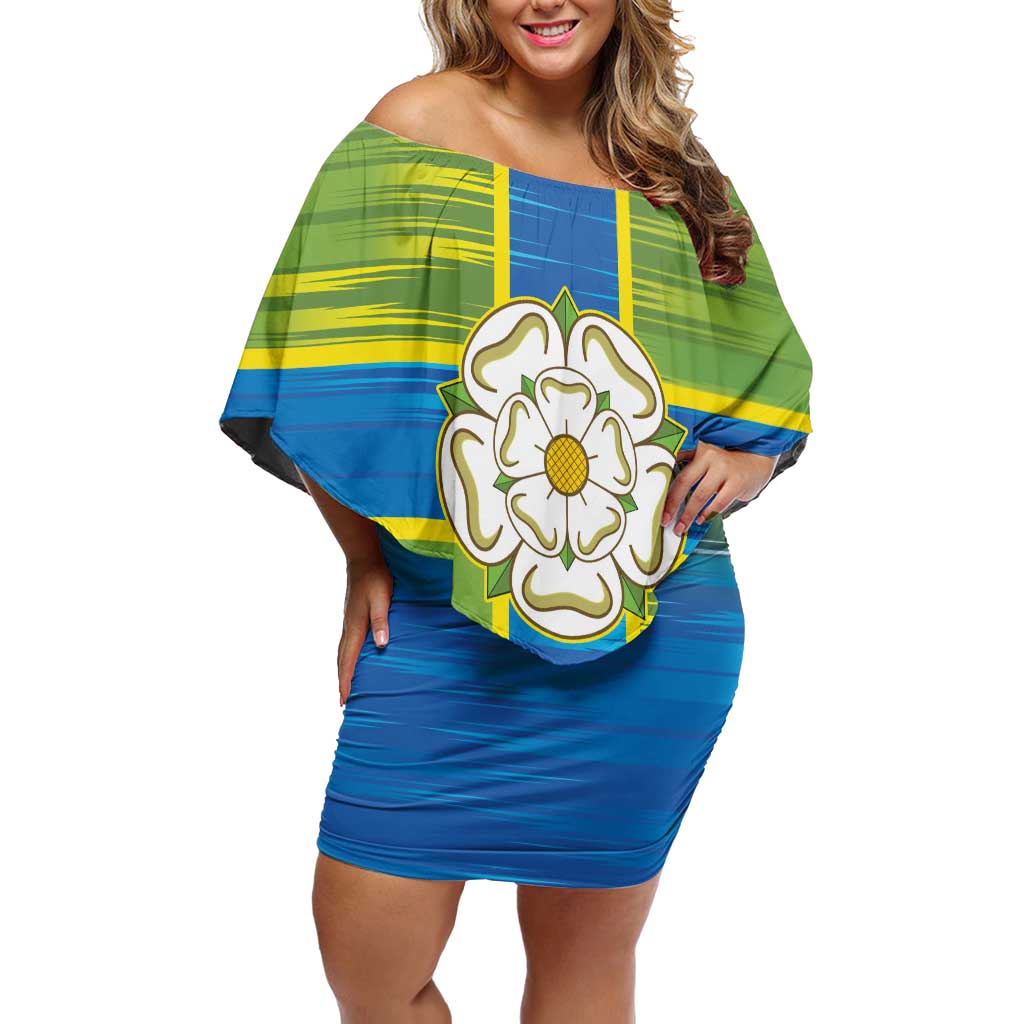 Yorkshire Heritage Personalized Off Shoulder Short Dress North Yorkshire White Rose - Wonder Print Shop