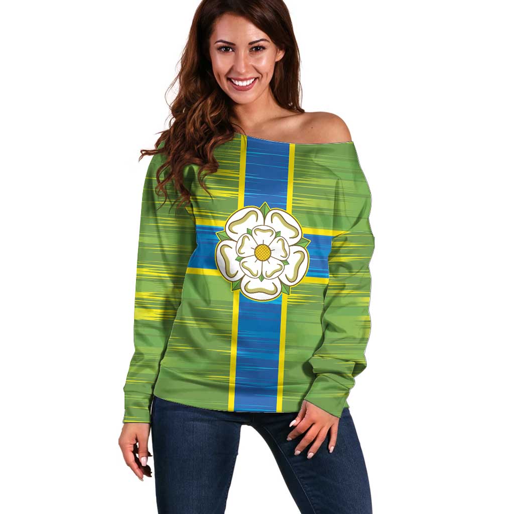 Yorkshire Heritage Personalized Off Shoulder Sweater North Yorkshire White Rose - Wonder Print Shop