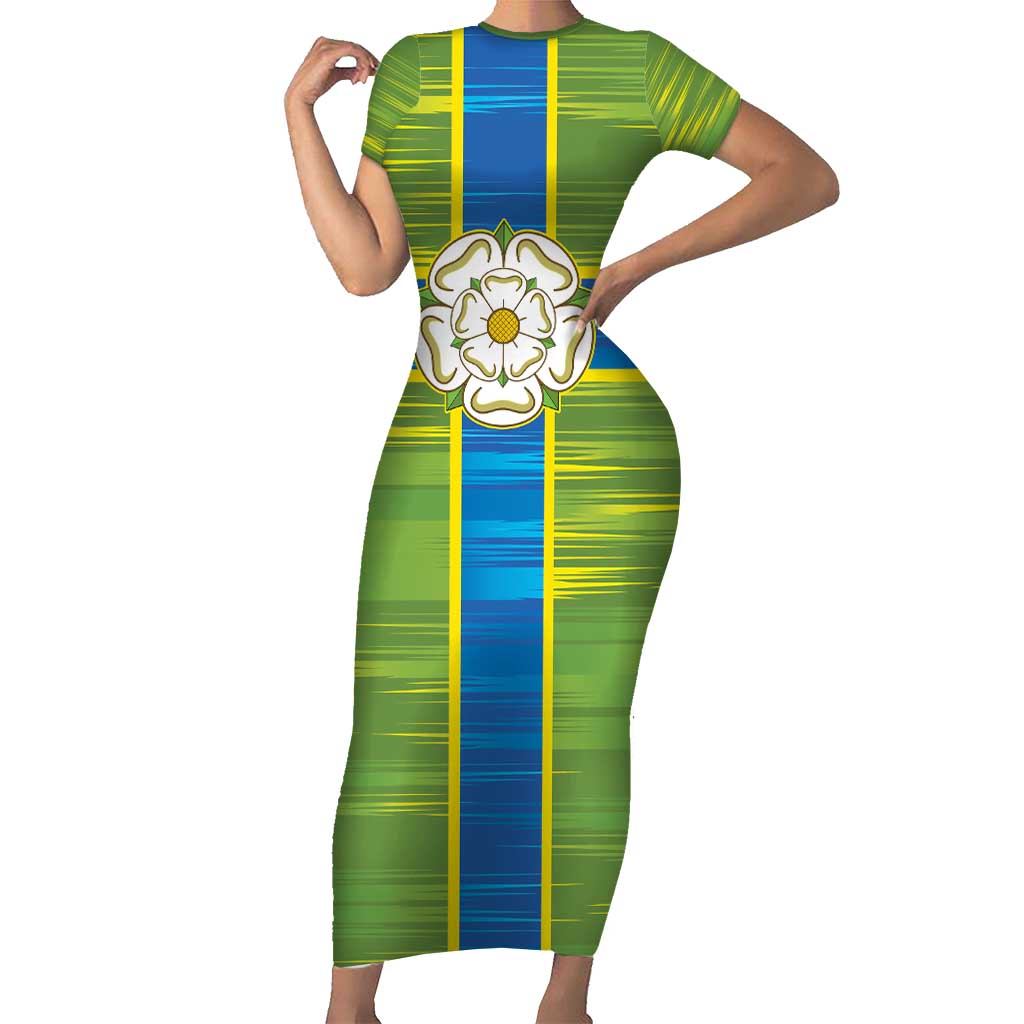 Yorkshire Heritage Personalized Short Sleeve Bodycon Dress North Yorkshire White Rose - Wonder Print Shop