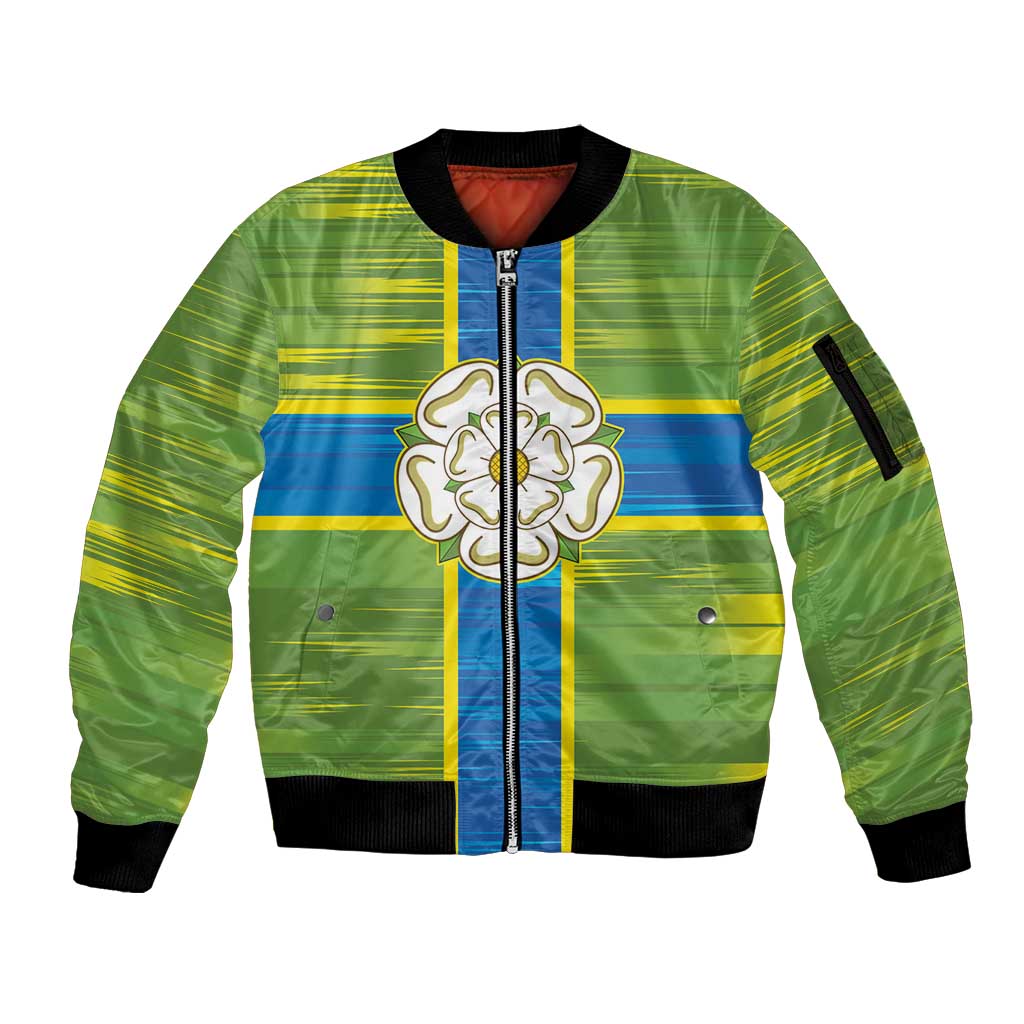 Yorkshire Heritage Personalized Sleeve Zip Bomber Jacket North Yorkshire White Rose - Wonder Print Shop