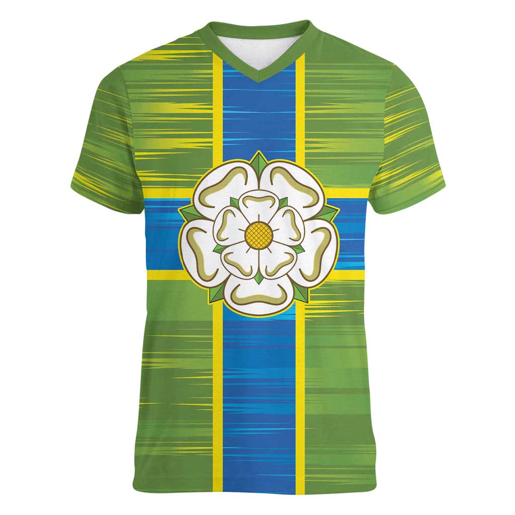 Yorkshire Heritage Personalized Women V-Neck T-Shirt North Yorkshire White Rose - Wonder Print Shop