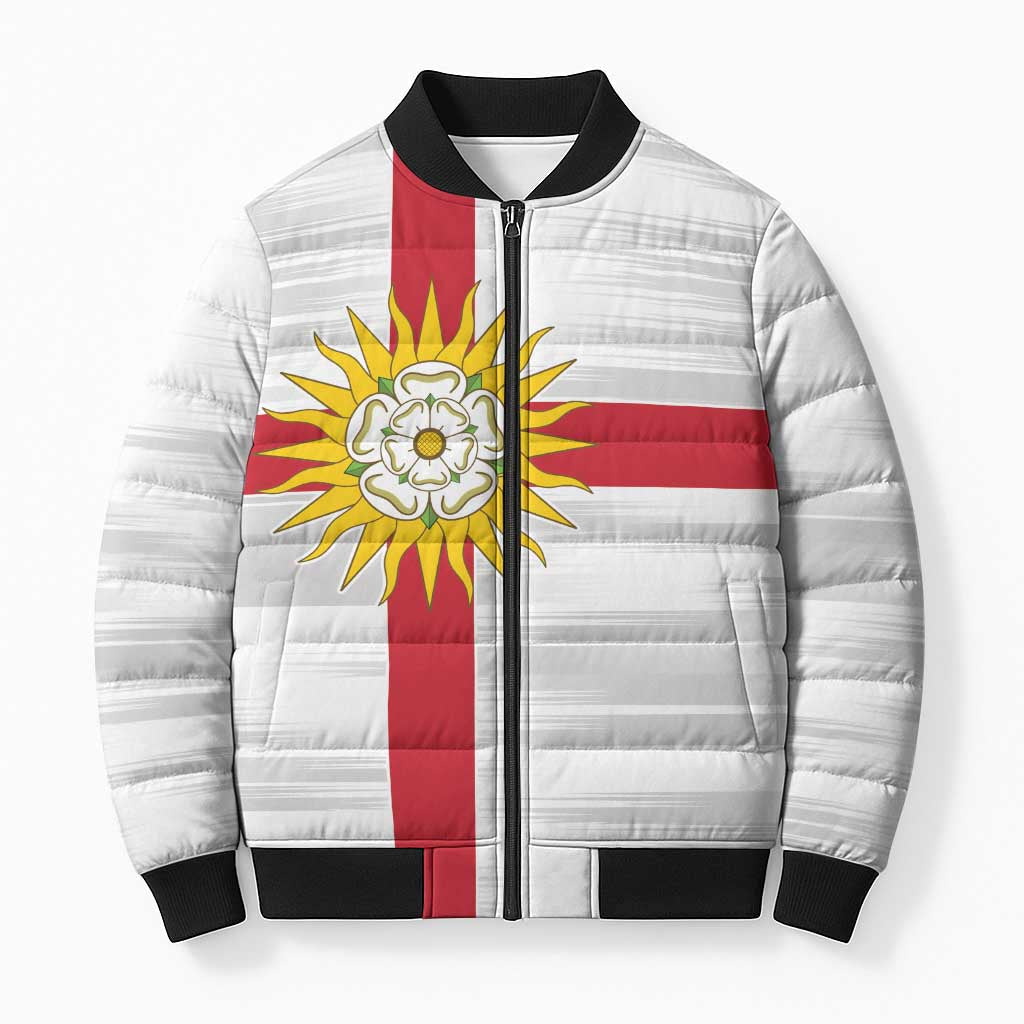 Yorkshire Heritage Personalized Bomber Puffer Jacket West Yorkshire White Rose - Wonder Print Shop